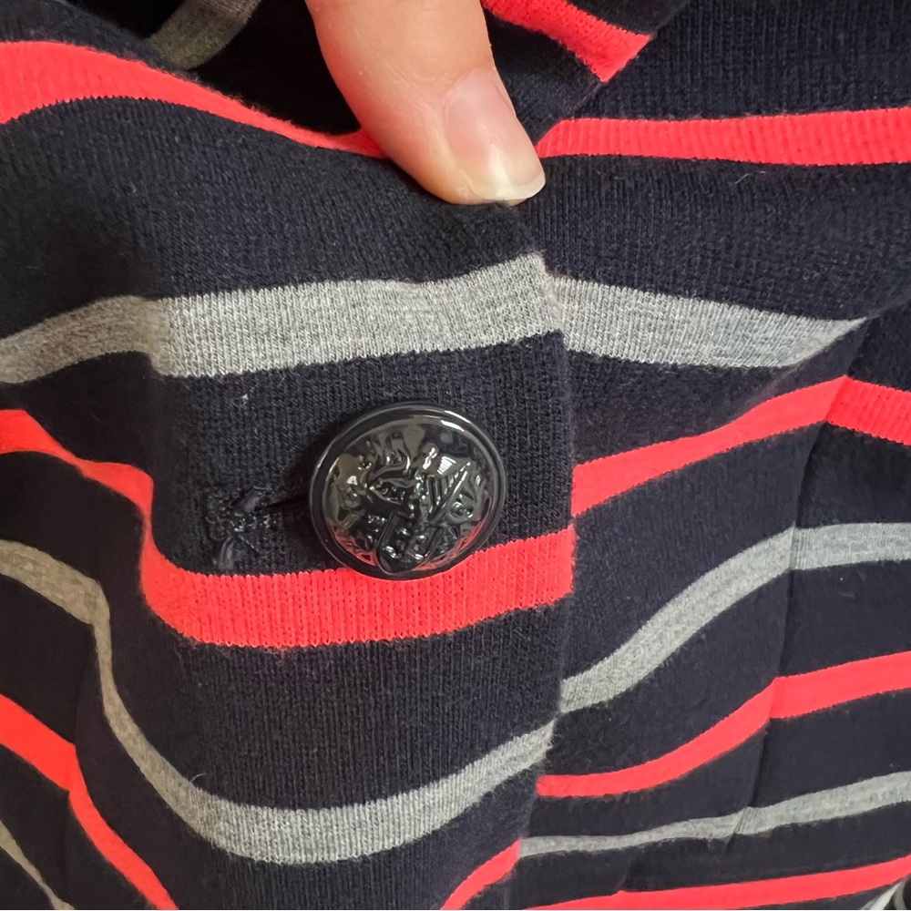 The Gap Navy Blue Neon Coral & Gray Stripe The Academy Blazer Size 0 Petite - Picture 3 of 7